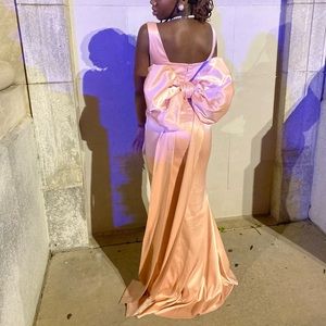 Pink Satin Gown with Detachable Oversized Bow